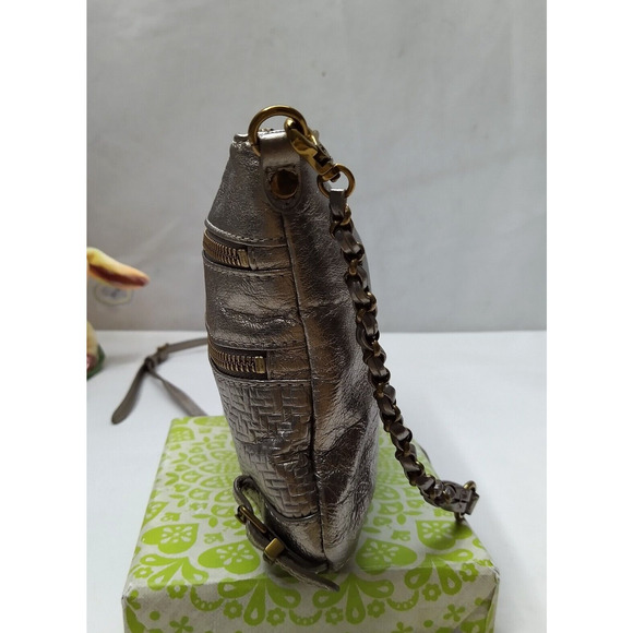 Elliott Lucca Metallic Gold Leather Zipper Closure Small Crossbody Bag - Picture 4 of 16